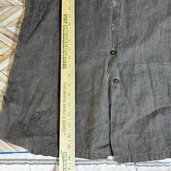 Vintage City Lights Short Sleeve Linen Button Up Oversized Dark Gray Blouse Top - Picture 6 of 12